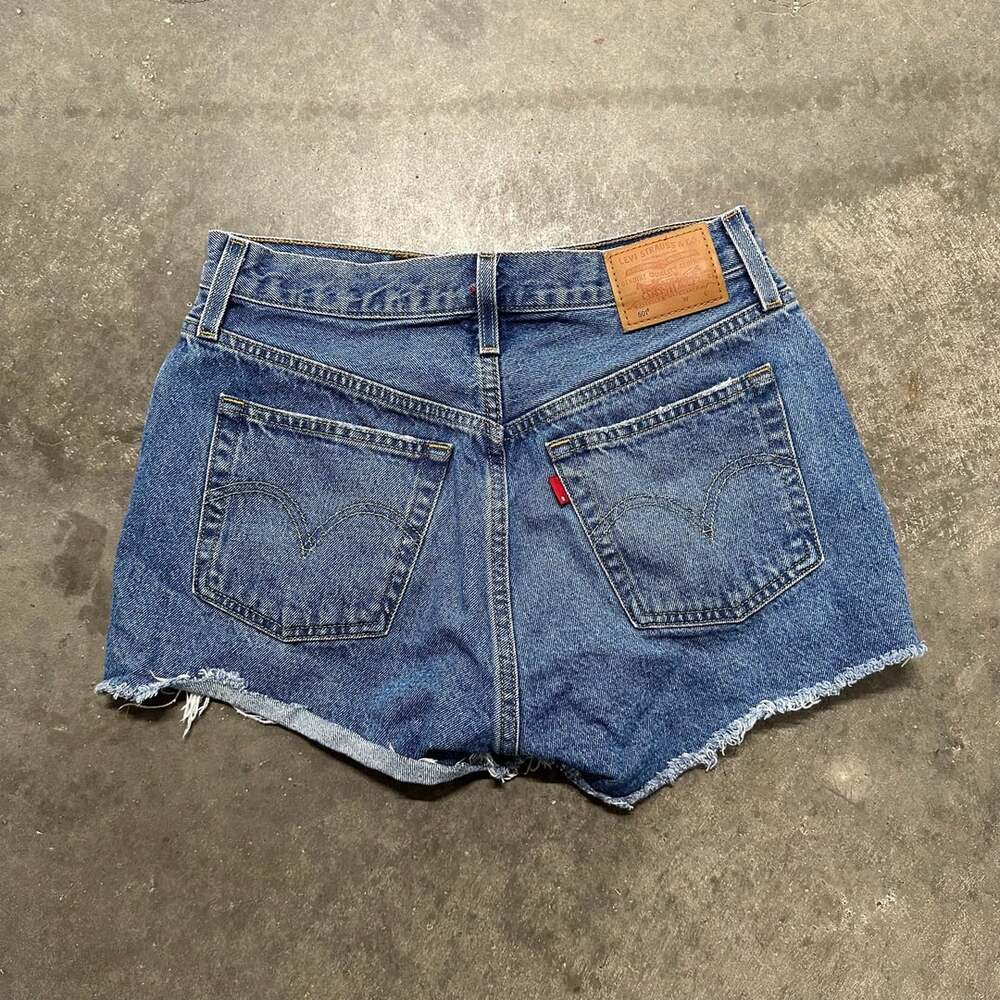 Levi's Premium 501 Women's Distressed Raw Hem Denim Shorts Size 28 Blue